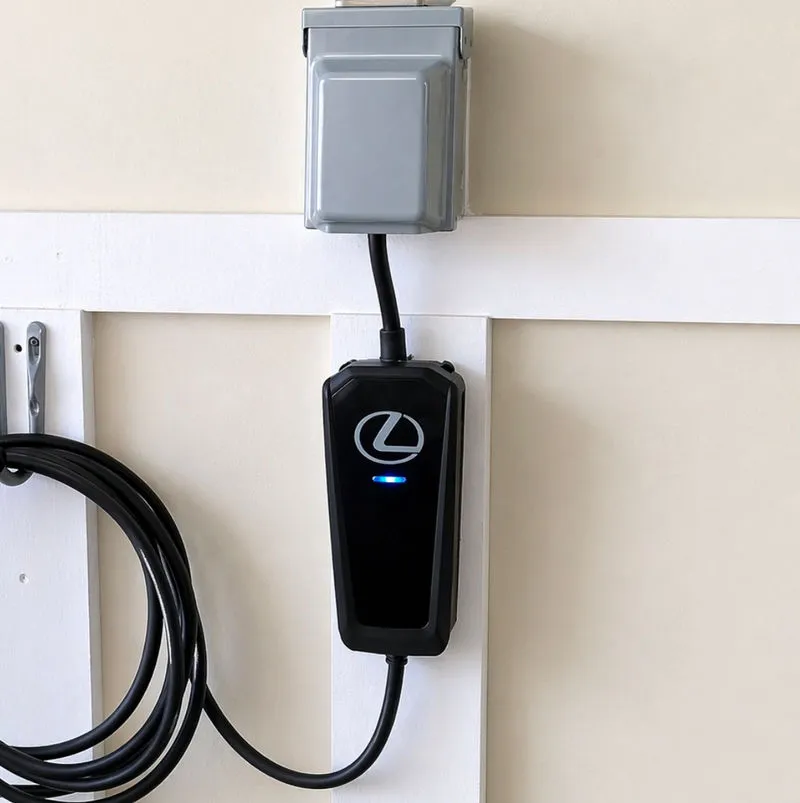 Lexus EV charger mounted beside a covered outlet